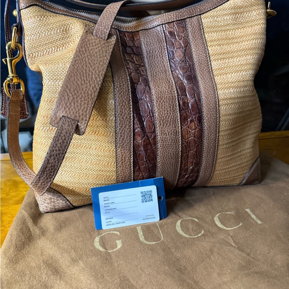 Gucci Tan and Brown Snakeskin Secret Hobo Bag